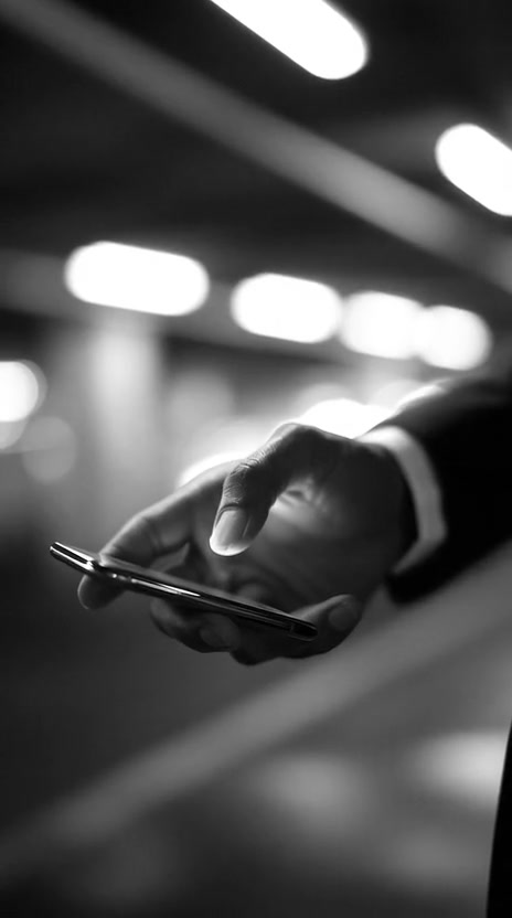 A hand holding a phone in the back of a car
